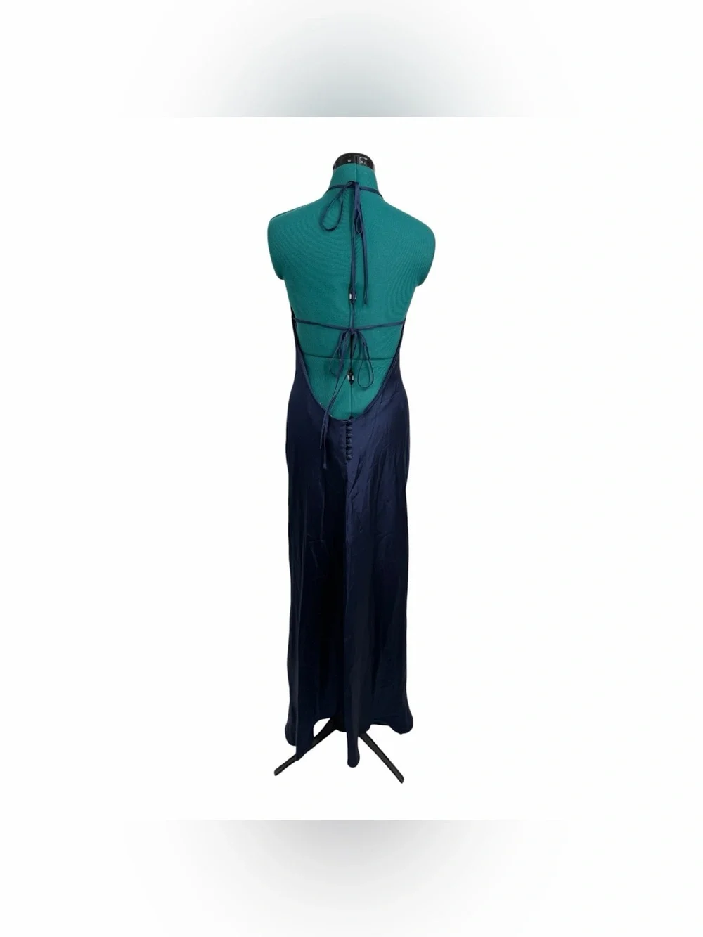 Reformation Jeany Silk Halter Maxi Dress Navy NWT Size L Open Back Bias Cut Gown - Picture 5 of 8